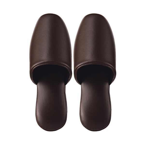 （まとめ） TANOSEE最高級レザー調スリッパ 吊り込み ブラウン 1足 (×5セット)