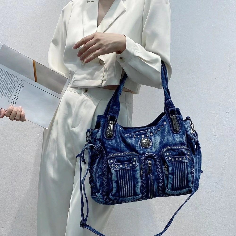 希少アイテムデニムバッグ レディース ショルダーバッグ 2WAY トートバッグ カジュアル おしゃれ 大容量 A4収納可 ポケット付き 斜めがけ 通勤 通学 旅行 肩掛け かわいい ヴィンテージ風 フ 5,130円