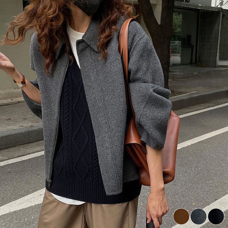 コート レディース ショート丈 韓国 ゆったり アウター 襟付き ジャケット ジップアップ