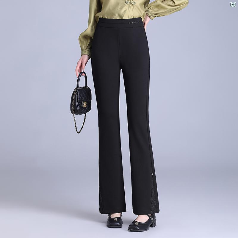 レディース ドレー ピー ベルボトム パンツ 春秋 ハイウエスト レース スリット ブラック スリム ブーツ カット