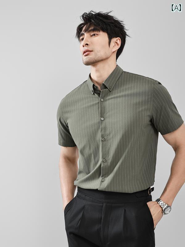 Yシャツ メンズ トップス シャツ おしゃれ ストライプシャツ 半袖 七分袖 夏 スリムフィット カジュアル オフィス スタイリッシュ アーバン 大人 紳士服