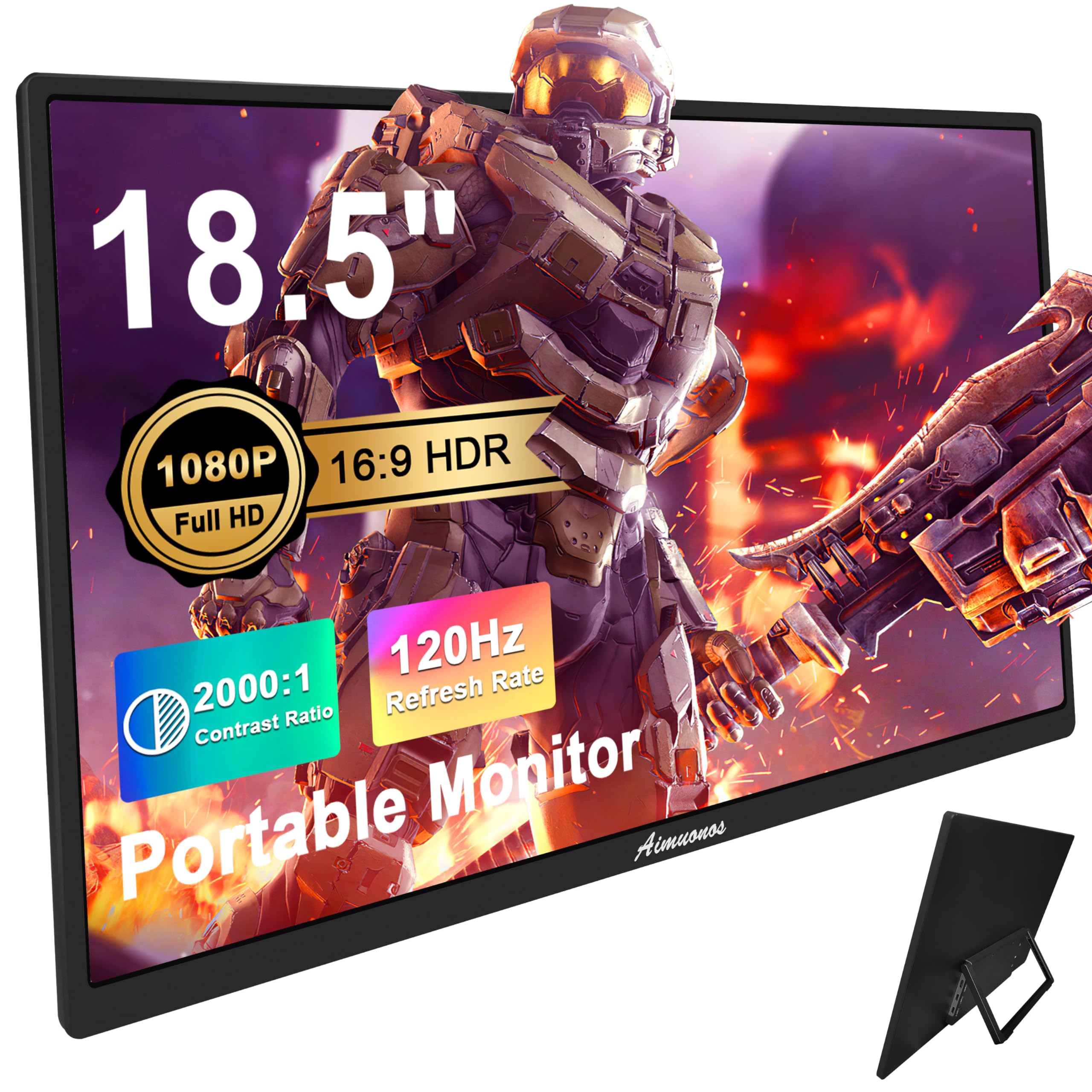 18.5インチ ノートパソコン用ポータブルモニター1080P ノートパソコンモニター 120Hz FHD HDR プラグアンドプレイ HDMI IPS ディスプレイ デュアルスピーカー トラベル外部