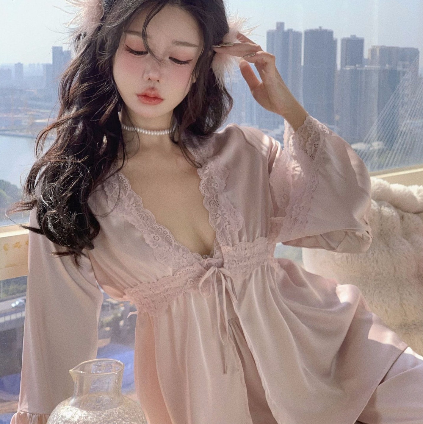 パッド入りナイトウェア3点セット ピンク オフホワイト 白 ホワイト 黒 ブラック 韓国 オルチャン レディース ナイトウェア パジャマ おしゃれ お洒落 高見え セクシー ルームウェア 寝巻き