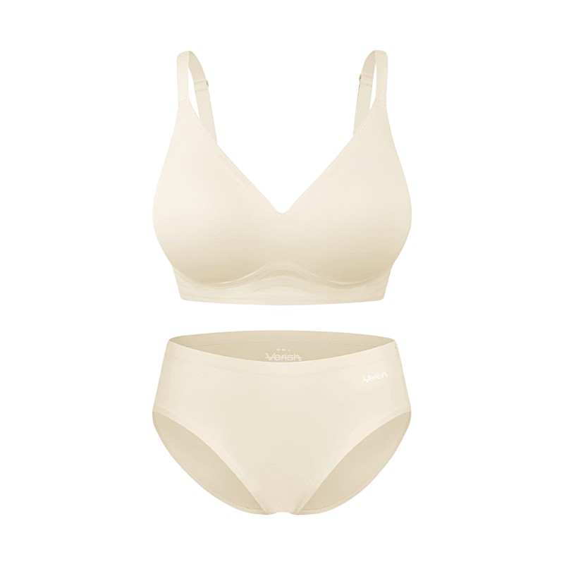 クールフィット ブラ＆ショーツセット（ボリュームフィット） アイボリー ノンワイヤーブラ 楽ちんブラ ブラショーツセット 快適インナー 韓国ランジェリー 自然なボリューム 美ラインブラ