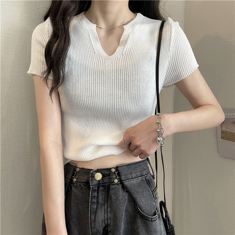 半袖セーター シンプル トップス カットソー セーター ブラック 黒 ホワイト 白 グレー 灰色