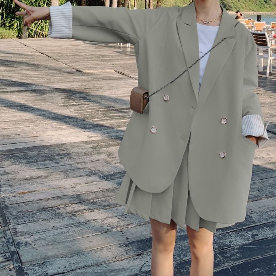 プロモーション最終日 おすすめ品セットアップ レディース アウター ジャケット フレンチスーツ プリーツ スカート ゆったり おしゃれ 春秋 9723 迅速な配送