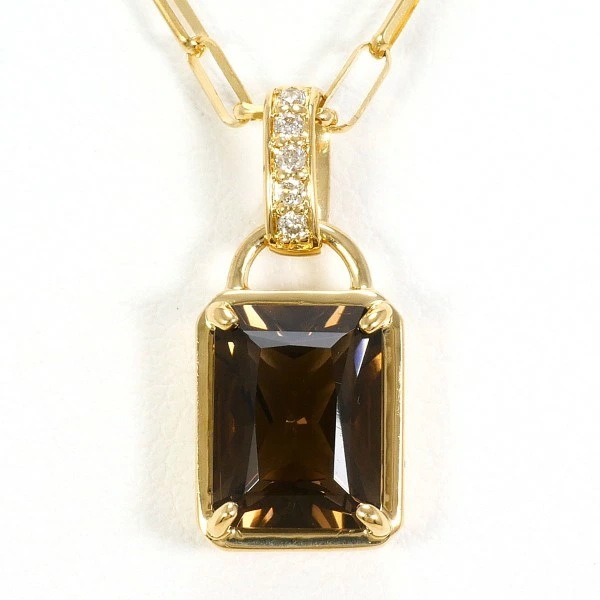K18 18金 YG イエローゴールド ネックレス スモーキークォーツ ダイヤ ジュエリー 中古