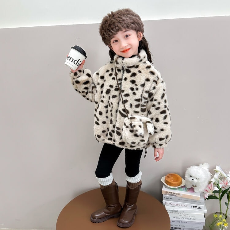 女の子フリースジャケット 2024 新しい秋と冬服子供の冬スタイルヒョウ柄ウールセーター女の赤ちゃんトップス