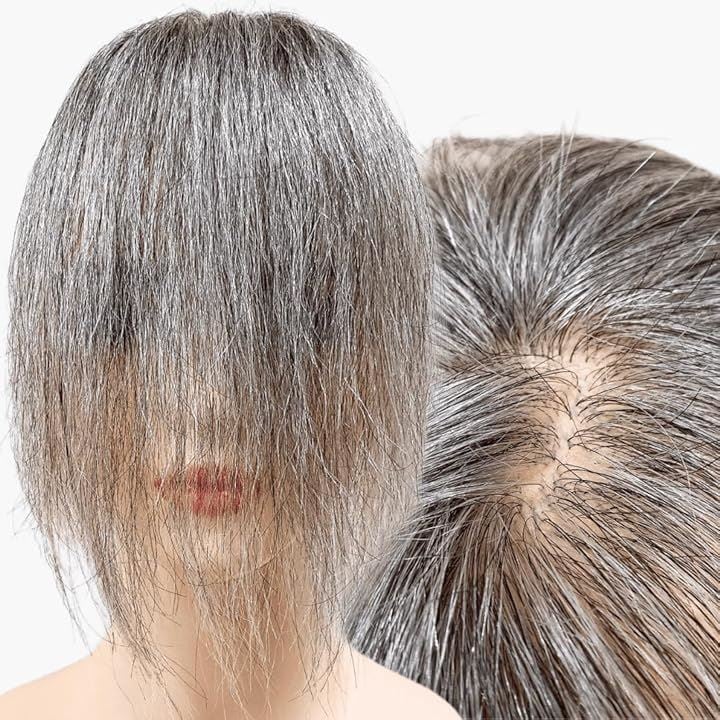 部分ウィッグ かつら ヘアピース ポイントウィッグ 白髪 グレイヘアー 女性 レディース 人毛mix 前髪(白8黒2(人毛100%), グレイヘアーショート(前髪未カット＆ベース大)