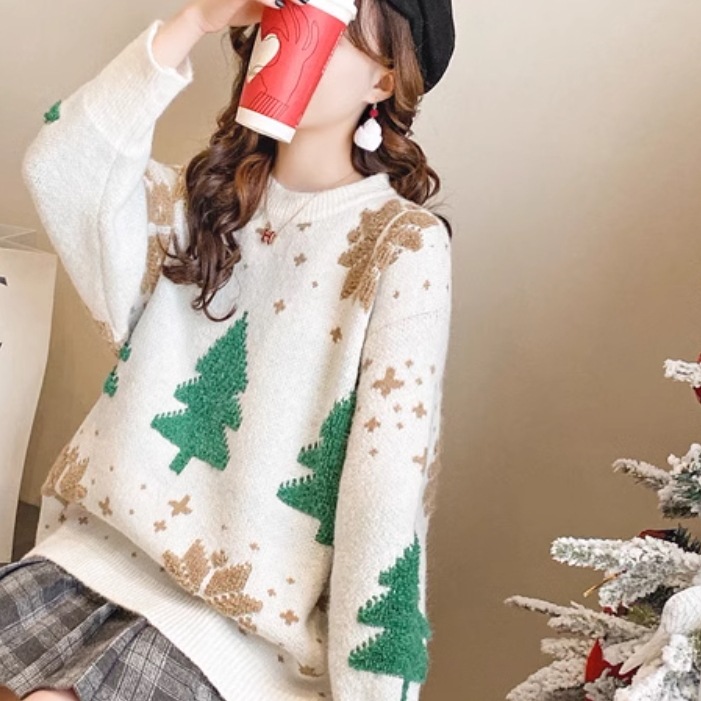 レディース トップス ニット セーター プルオーバー 長袖 萌袖 ラウンドネック 襟なし ワイド オーバーサイズ ふわふわ ふっくら 伸縮性 かわいい 大人可愛い きれいめ シンプル カジュアル