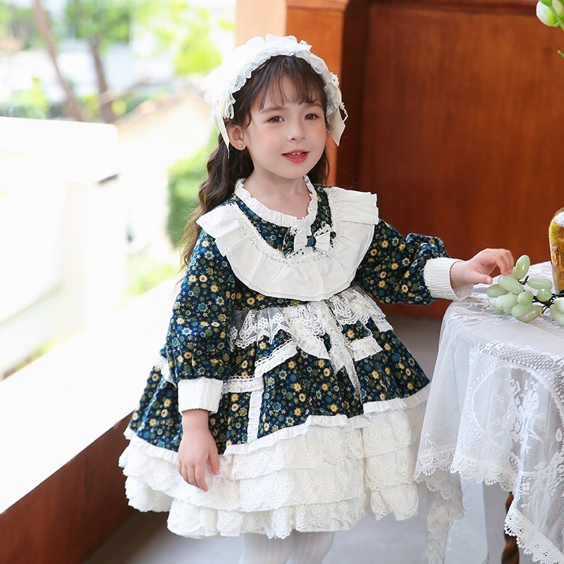 Zhiya 子供服 2024 秋 ガールズ ロリータ ロリータ プリンセス ドレス 子供用 花柄 ふわふわ ドレス