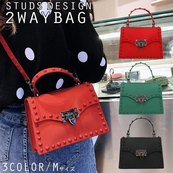 ファッショナブルなワンカラーのスタッズ付き ショルダーバッグ ハンドバッグ Mサイズ VA024 6,149円