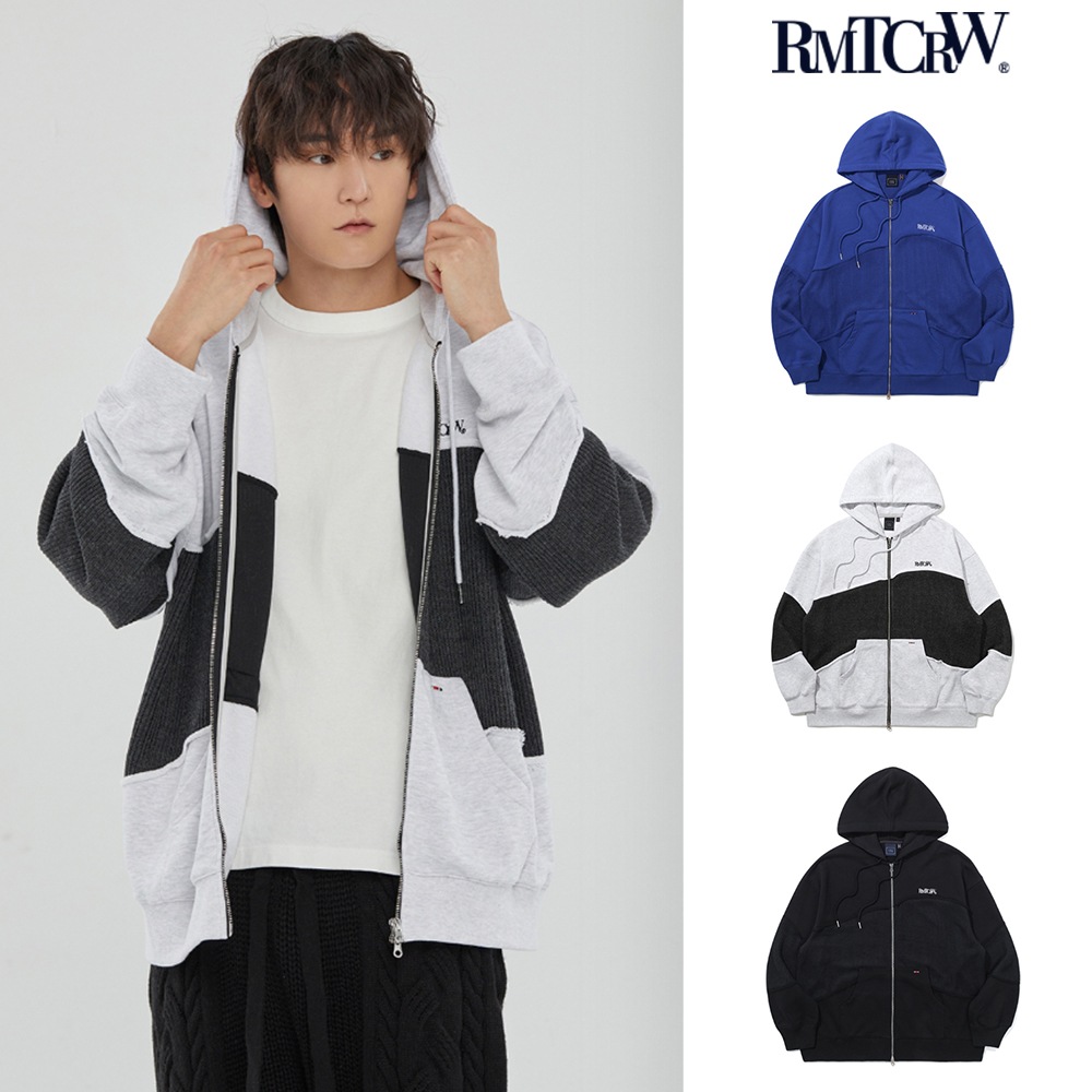 【ROMANTIC CROWN】 SWEAT KNIT MIX ZIP UP HOODIE