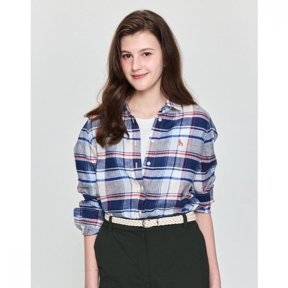 [25SS] リネンロングスリーブチェックブルー HSSH5B311B2