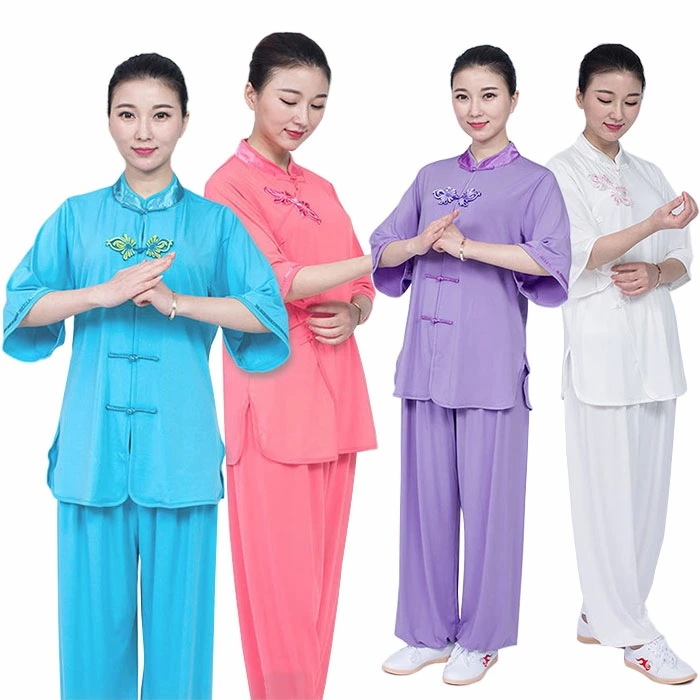 【早割SALE】夏用太極拳服 太極拳 ウェア 上下セット 全5色 五分袖 立ち襟 カンフーウェア 練功服 太極拳 服 練習着 チャイナ風 武術表演服 太極拳セット 中華服 団体服 朝練 気功 カンフー
