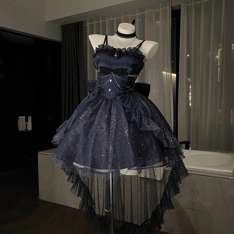 ライトドレス テール付きドレス レディース 夏 星空 ウエストプリンセスドレス