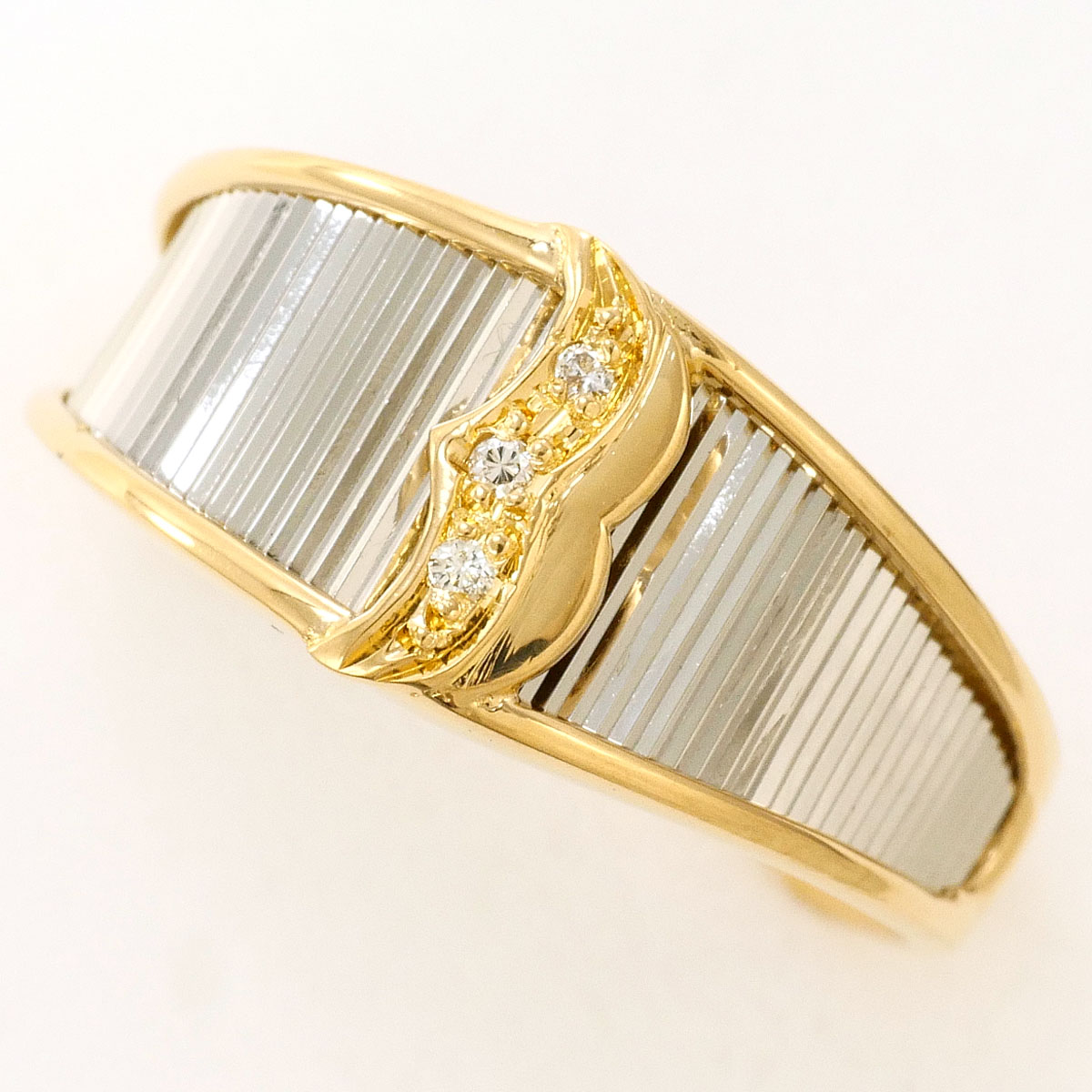PT900 プラチナ K18 18金 YG イエローゴールド リング・指輪 12号 ダイヤモンド 0.02ct 総重量約3.0g 中古