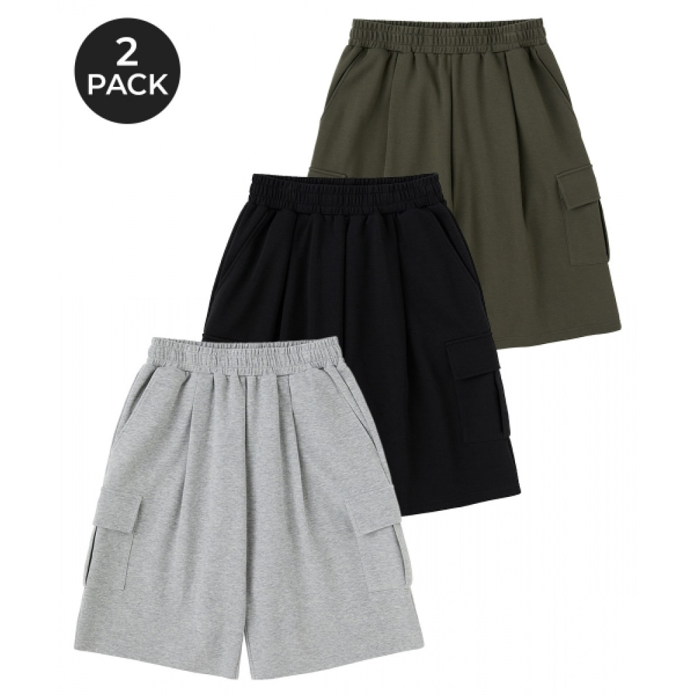 URBANAGE [2パック] バミューダワイドカーゴスウェットショートパンツ (3COLOR)