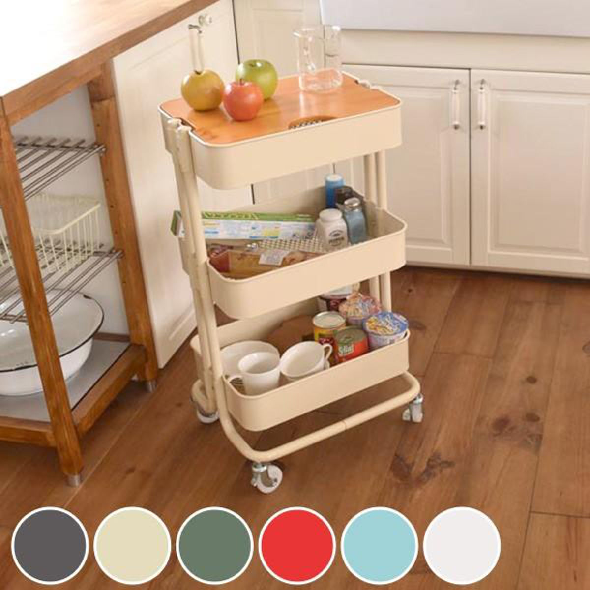 サイドワゴン 幅45cm 3段 メッシュ底 天板付 ROSSINI ワゴン キッチンワゴン ラック スチールラック キッチンラック キャスター付き 収納 ストッカー サイドテーブル メッシュ