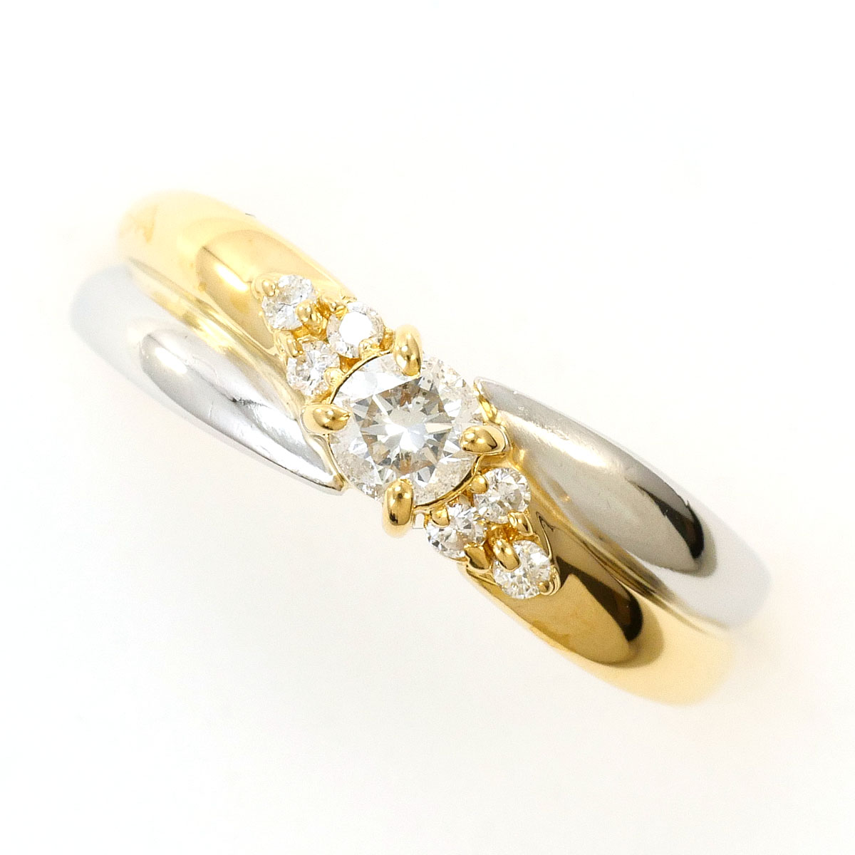 PT900 プラチナ K18 YG イエローゴールド リング・指輪 12号 ダイヤモンド 0.25 ct 総重量約2.2g 中古