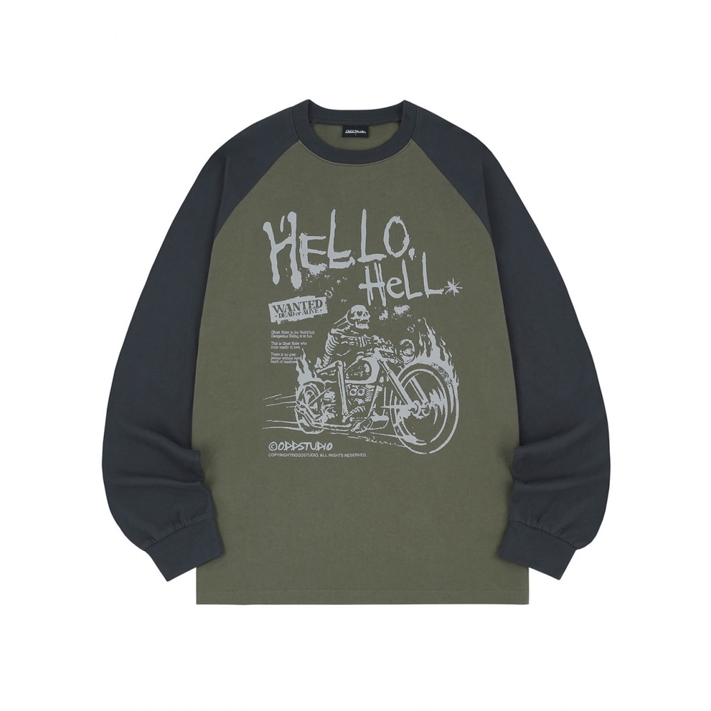 ODD STUDIO ハローヘルラグランオーバーフィットロングスリーブカーキチャコール