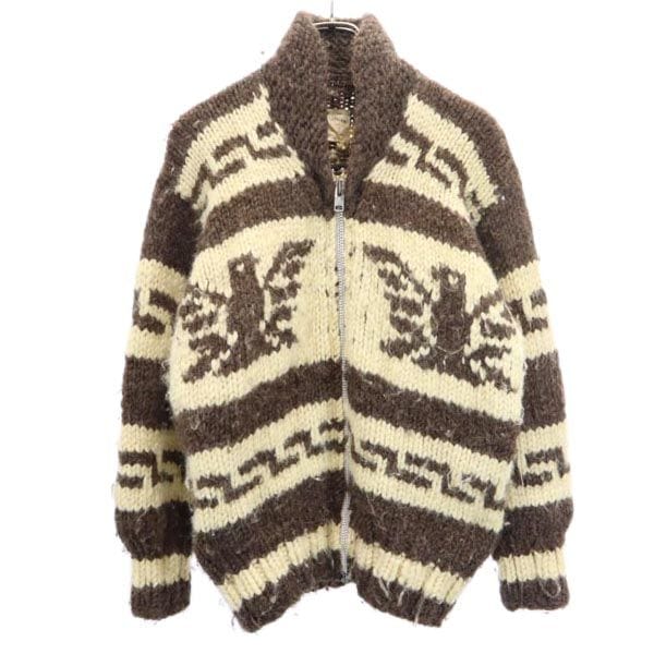 COWICHAN INDIAN カウチンジャケット 茶×ベージュ ニット メンズ
