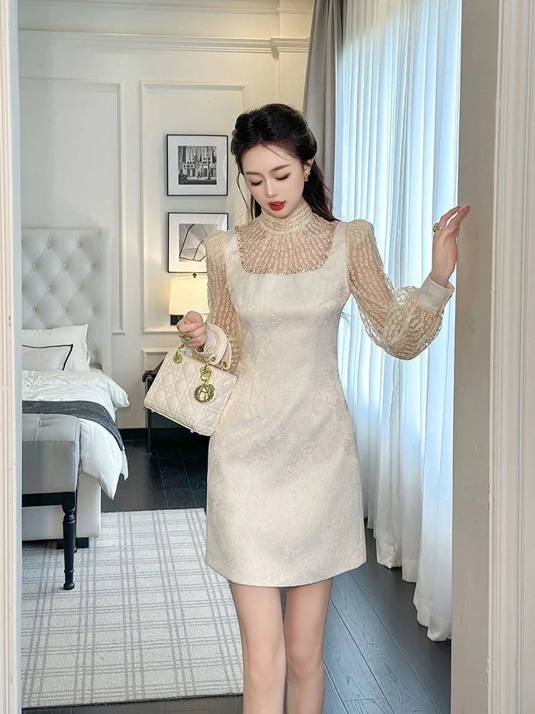 2024春 レースワンピ ニセ2セット ドッキング パーティードレス キャバ 着痩せ 大人 お呼ばれ 同窓会 披露宴 卒業式 結婚式 ウェディング 二次会 成人式ドレス