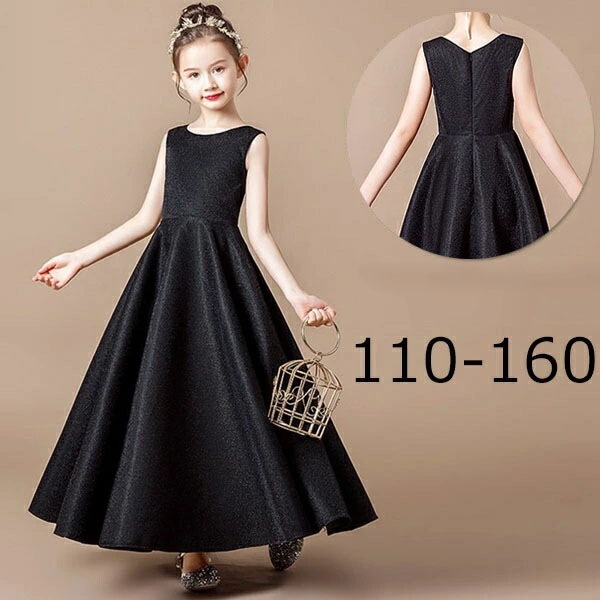 ピアノ発表会 中学生 ワンピース ドレス 女の子 ロング丈 ファスナードレス 子供ドレス お姫様 着やせ 上品 エレガント 結婚式 フォーマル キッズドレス 黒 12,236円