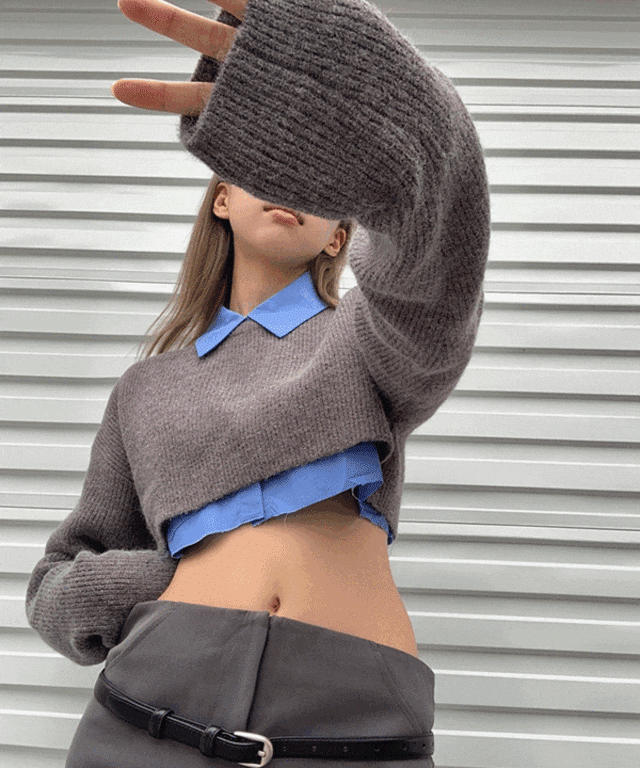 심플 레이어 크롭니트