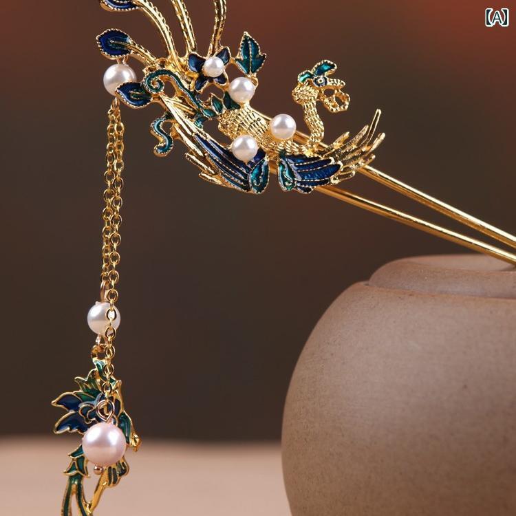 かんざし 大人式 卒業式 鳳凰 U字 簪 チャイナ風 レトロ ヘアピン アクセサリー 髪飾り パール ドラゴン フェニックス