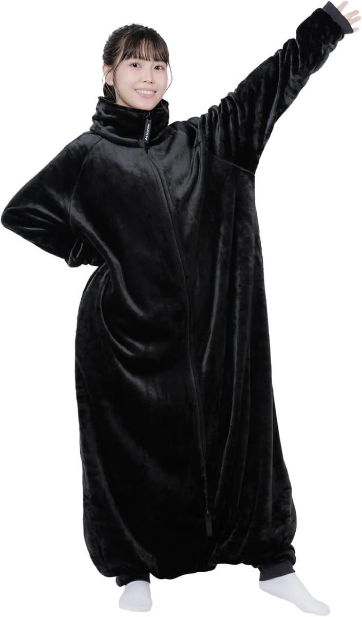 バウヒュッテ HFD-HB25-M-BK はだけない着る毛布（ブラック・M） HFDHB25MBK