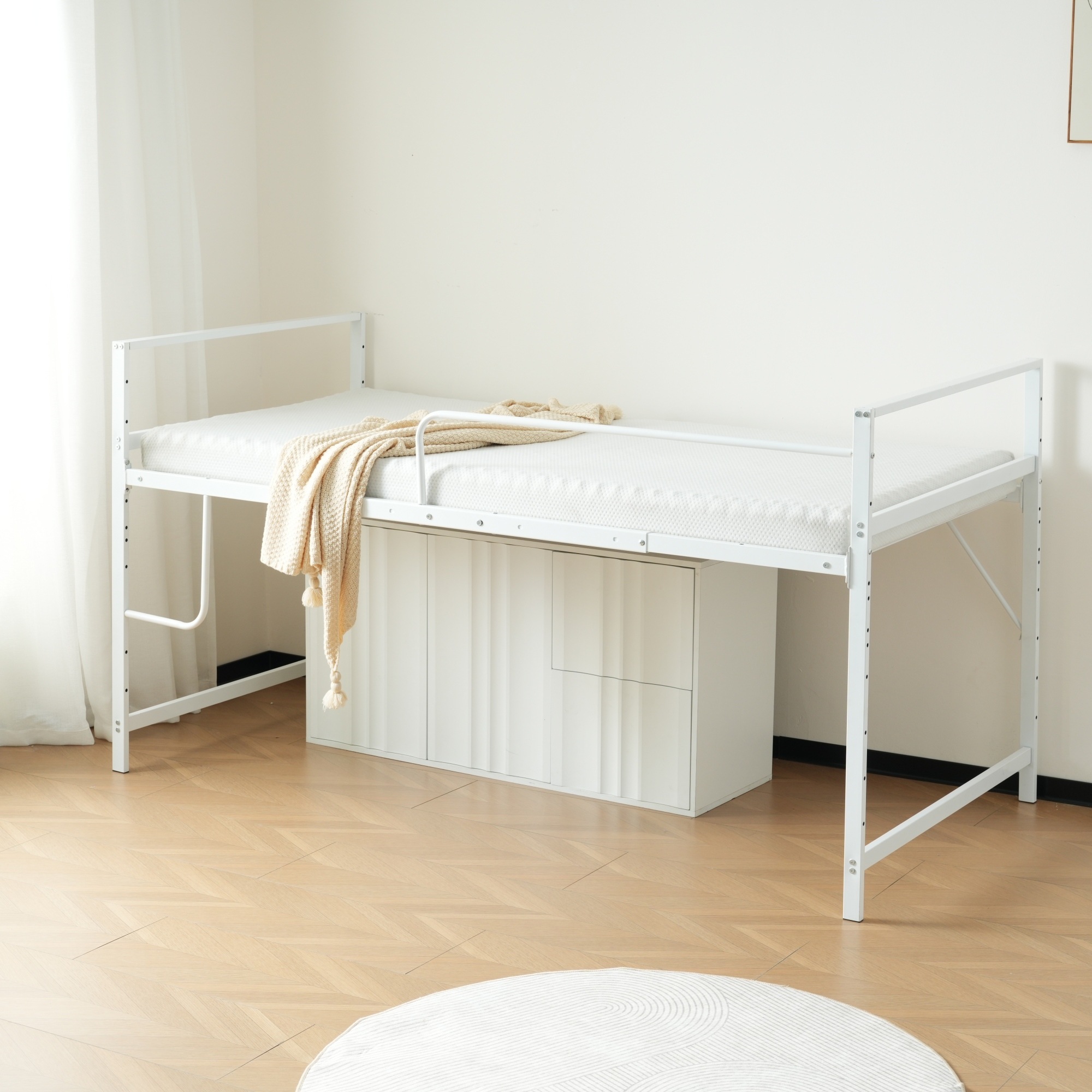 【国内出荷 - 3日配達】【高さ110cm】ロフトベッド パイプベッド シングル システムベッド ロータイプ 収納 北欧風 大人 一人暮らし スチール 耐震 ベッド~49