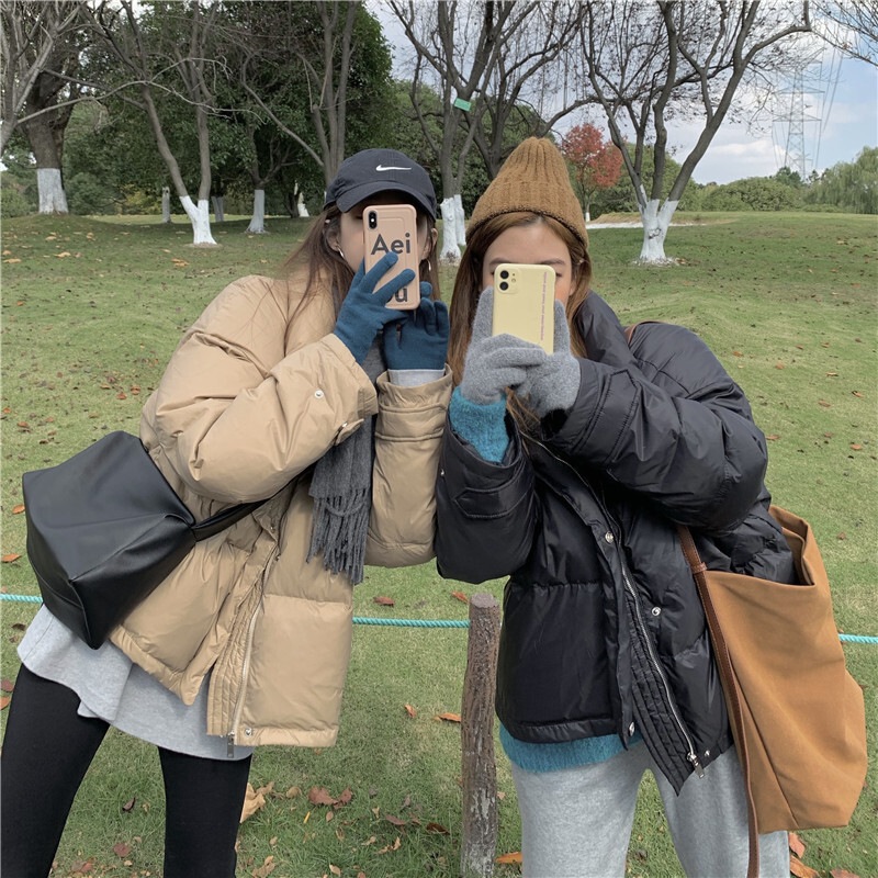 中綿入りジャケット シンプル アウター コート 韓国流行 ジャケット ブラック 黒 カーキ