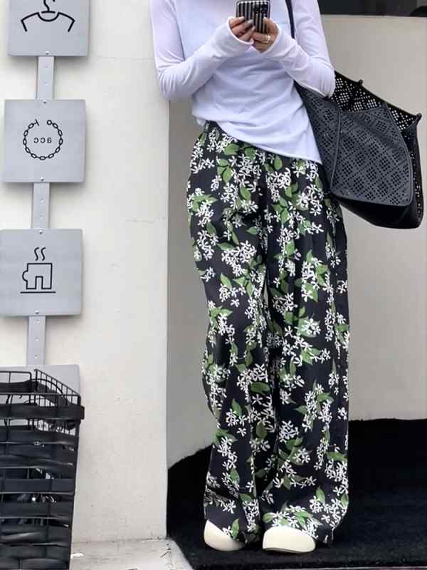 レディース ファッション オシャレ カワイイ シンプル 人カワイイ きいサイズ ブラック カジュアル パンツ ハイウエスト 薄手 ロング パンツ ワイド レッグ