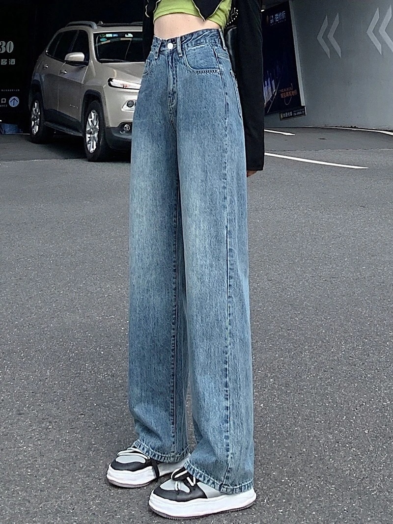 ワイドレッグジーンズ女性ルーズストレート新しい小さなハイlウエスト薄いドレープドラッグパンツ春春冬春