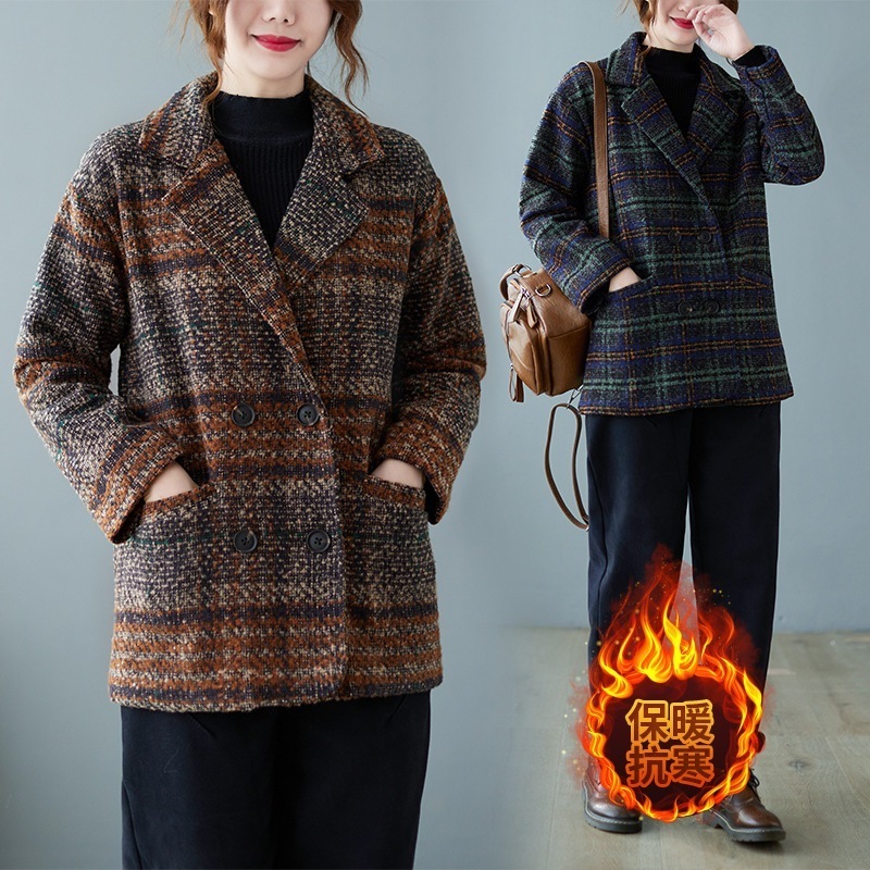【韓国ins大人気】秋冬新作格子縞コートは厚くなります