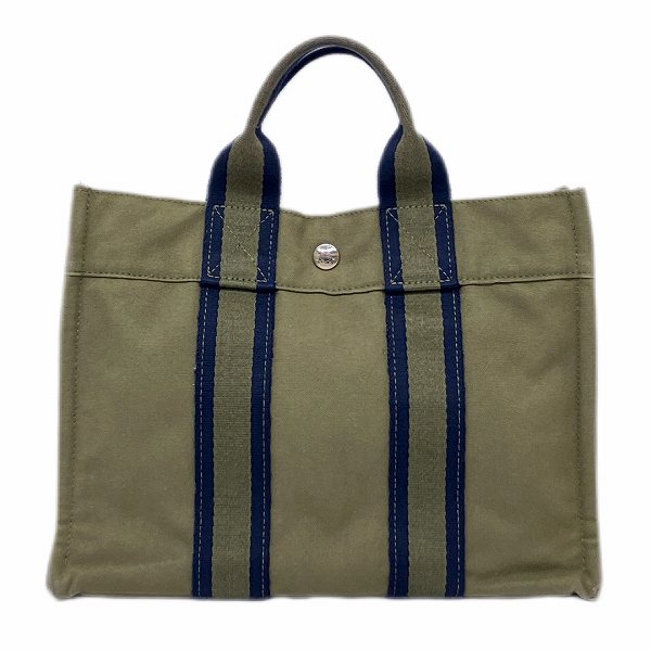 エルメス フールトゥPM カーキ×ネイビー バッグ ハンドバッグ トートバッグ【中古】