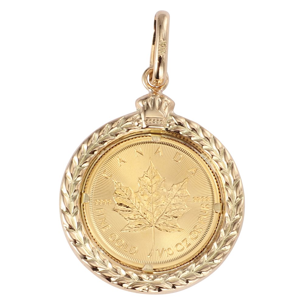 純金 カナダ メイプルリーフ 金貨 1/10oz コイン ペンダントトップ K18 デザイン枠 新品