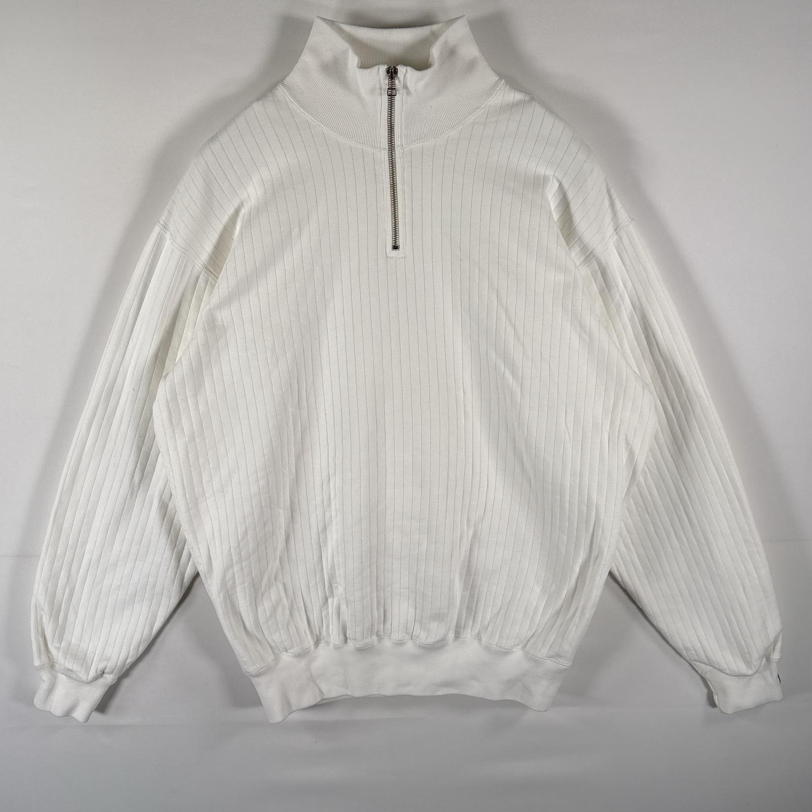古着 90s/90年代 ポロバイラルフローレン Polo by Ralph Lauren スウェット ハーフジップ キルティング トレーナー 袖ロゴ刺繍 M ホワイト メンズ