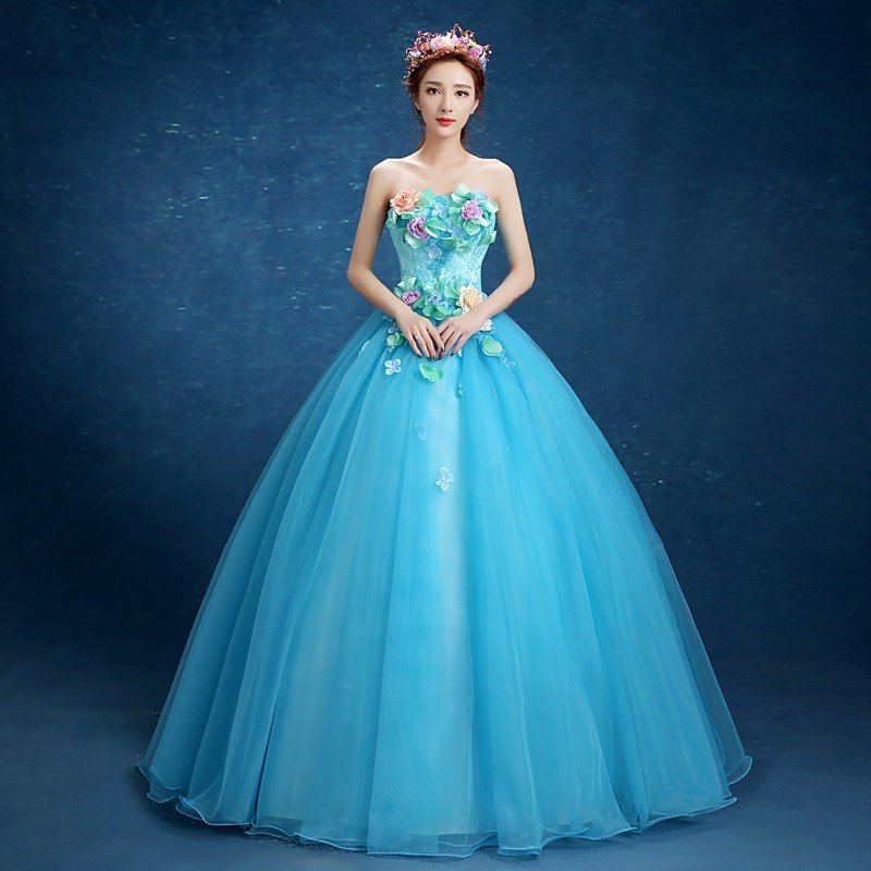 カラードレス ウェディングドレス 演奏会用ロングドレス ペールオレンジ Aライン 大きいサイズ 小さいサイズ ステージ衣装 ブルー