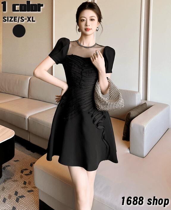 今すぐ欲しい！2025　ミニワンピース タイトワンピース 姫系ワンピース　フレアワンピース　シフォン　ワンピース インポート ミニ丈 エレガント　アシンメトリー シンプル パーティドレス 半袖 お嬢様