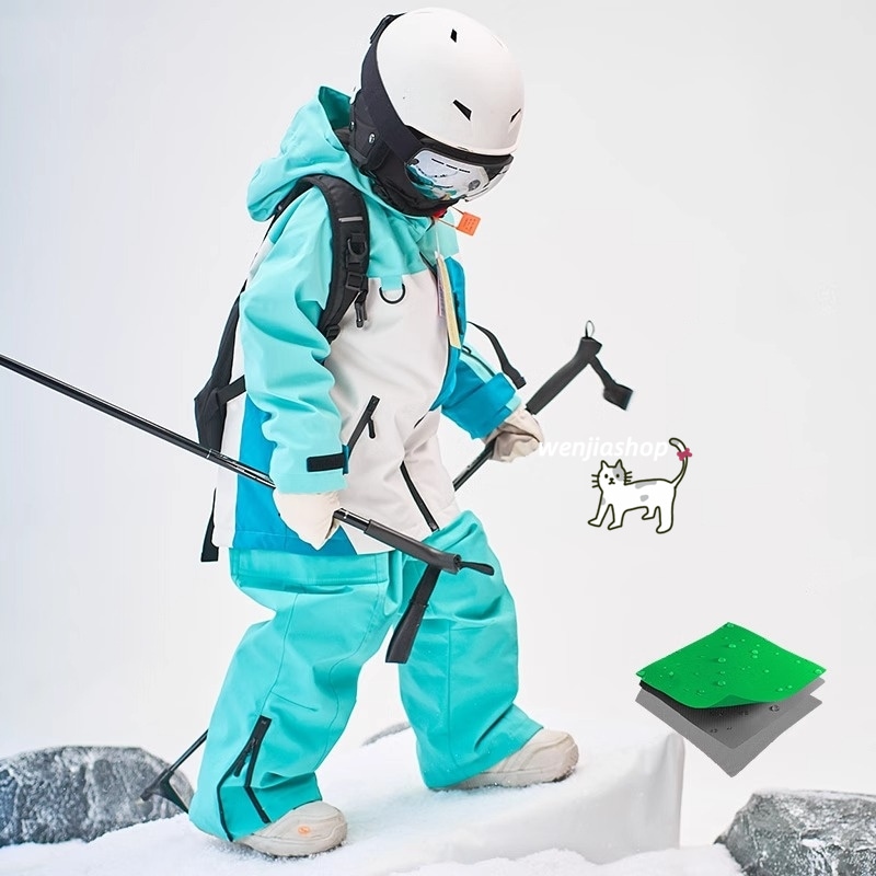 スノーボードウェア 2025 上下セット キッズ 子供 ベビー服 ジャケット アウター ブルー オーバーオール つなぎパンツ ズボン スノボウェア スキーウェア 防寒着韓国風 女の子 男の子 こども