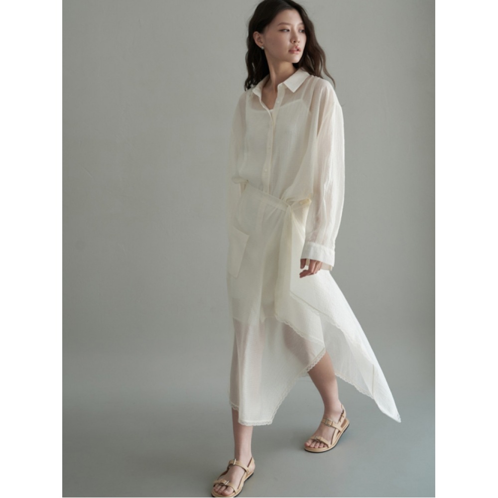 DESIGNOWOL テンセルシースルーシャツレースラップスカートセットアップドレス