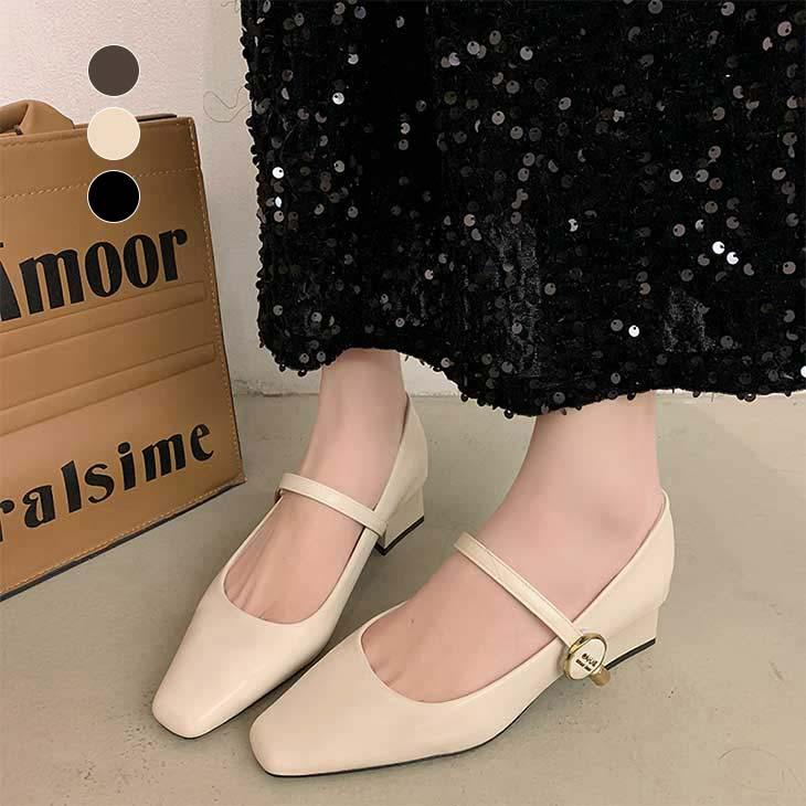 【期間限定】クスエア ベルト付き パンプス ローヒール ナチュラル PU 楽ちん 【k3-mx5320】【予約販売：15-20日】60込