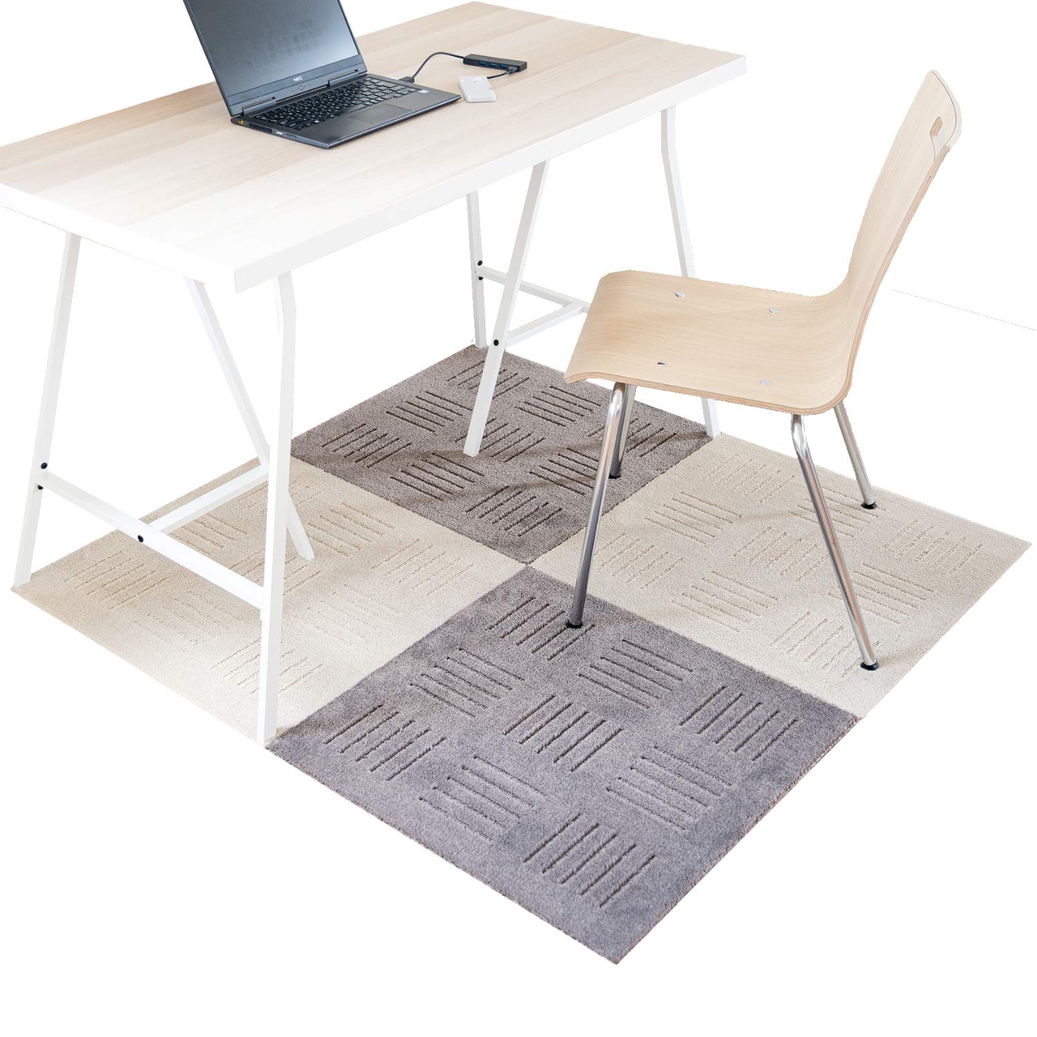 オカ チェアマット ピタプラス 60cm×60cm 4枚セット (ベージュ×ブラウン) 机下 床の傷防止 在宅勤務 15106
