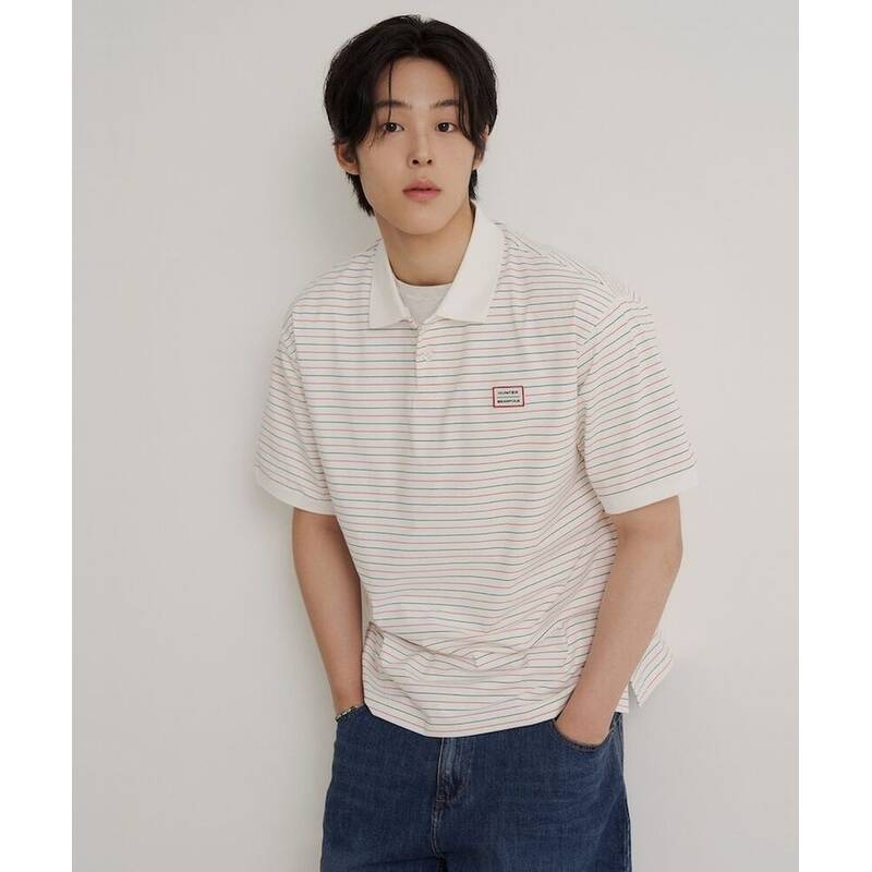 BEANPOLE MEN [HUNTER] ストライプカラーネックTシャツ ホワイト BC6642K251 423093