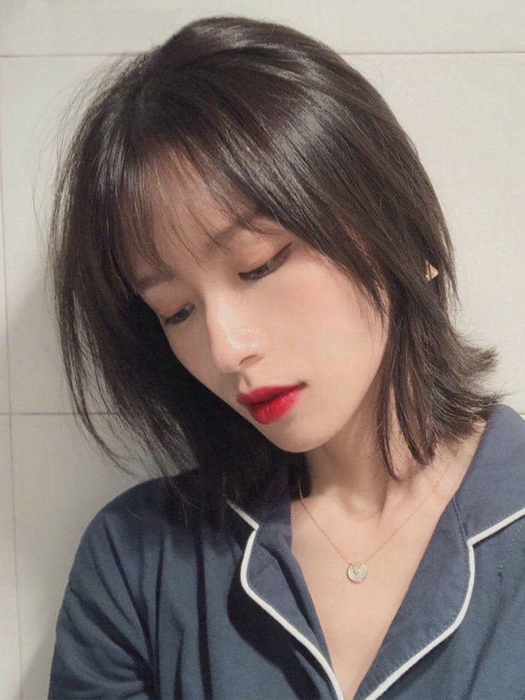 女性用ウィッグ 地毛ショートヘアフレンチバング鎖骨毛ミディアムロングヘア全頭ウィッグ ヘッドギア