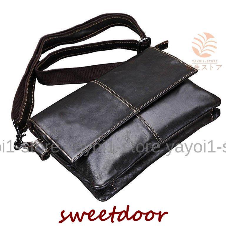 【2枚購入で100円OFF】本革 ショルダーバッグ メンズ 2室 光沢 レザー メッセンジャーバッグ 通勤鞄 オイルレザー 軽量 iPad収納 カジュアル 通学 カジュアル鞄