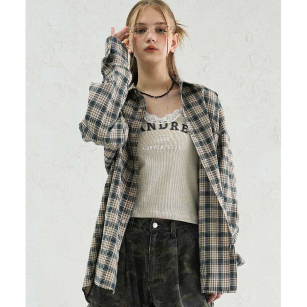 AVANDRESS アルトンオーバーフィットチェックシャツグリーン