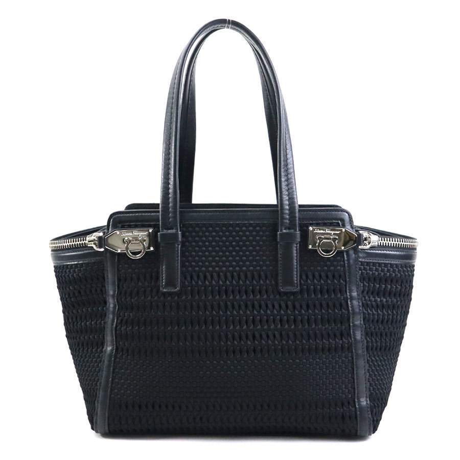 サルヴァトーレフェラガモ Salvatore Ferragamo ハンドバッグ ガンチーニ サテン/レザー ブラック レディース r10501a